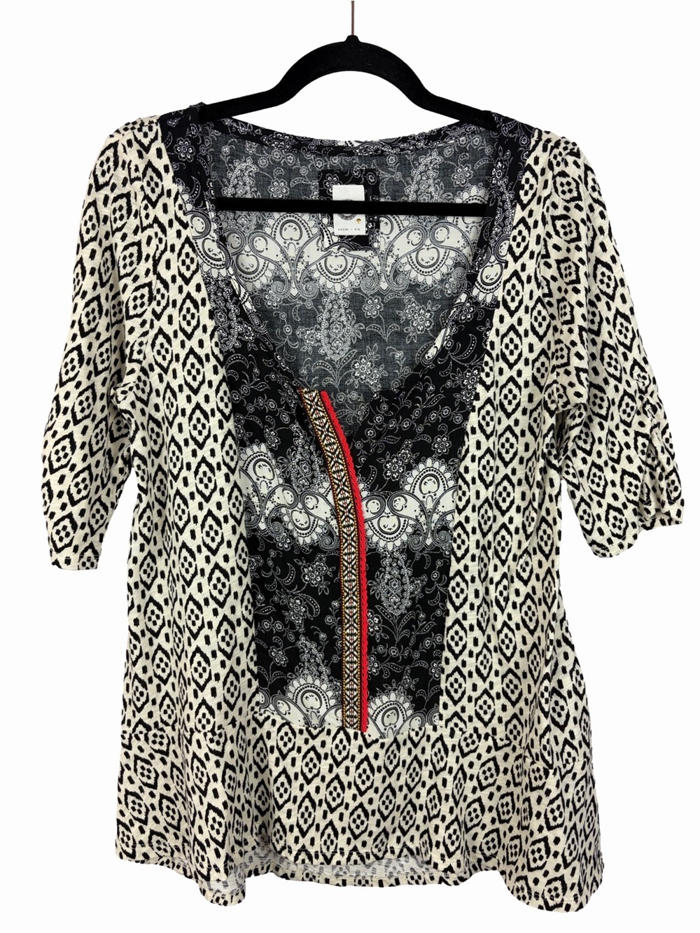 Akemi + Kin Anthropologie Mixed Print Boho Tunic Top Medium Cotton Rayon